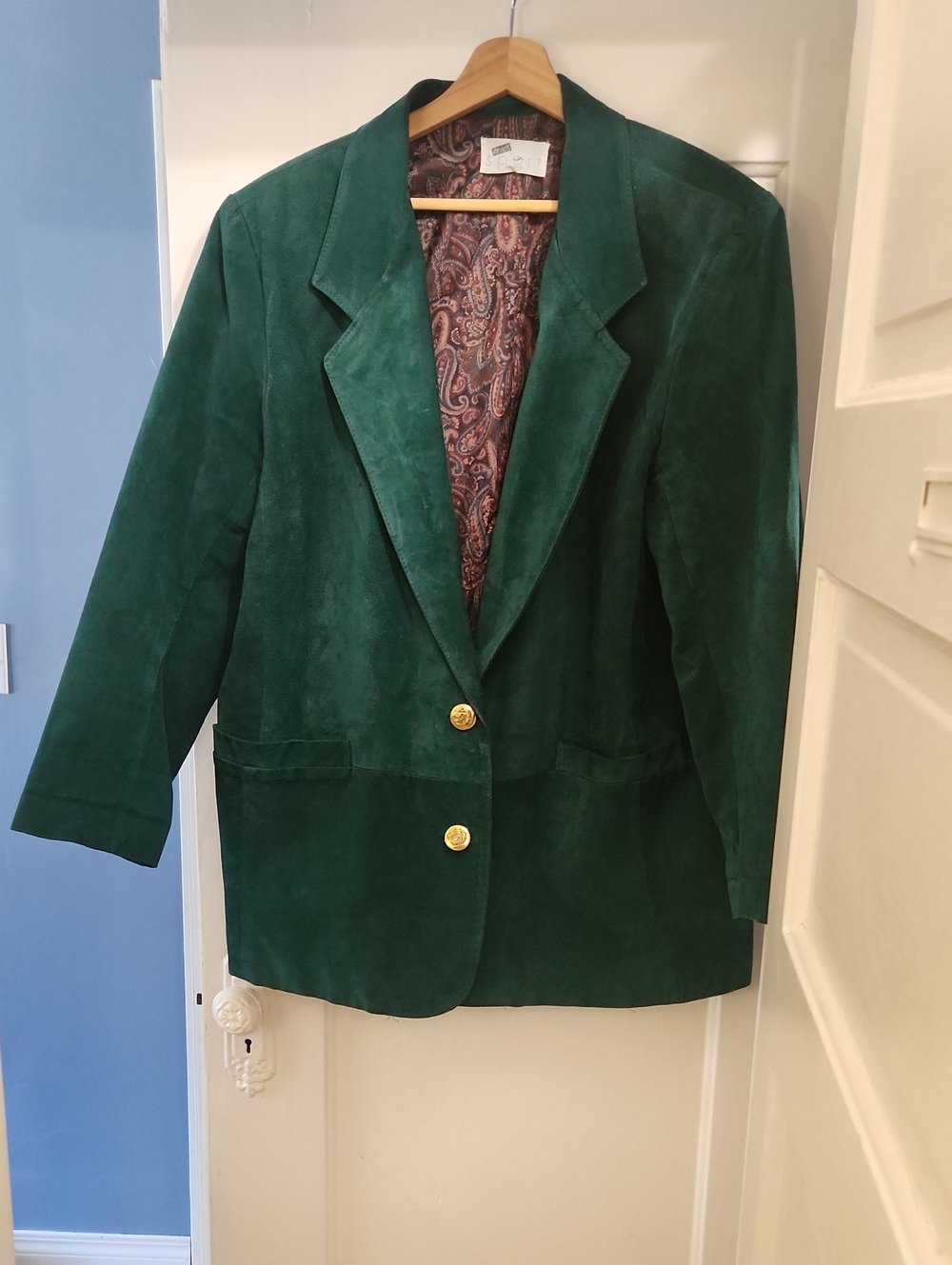 Vintage 2X Teal Genuine Leather Suede Blazer Jacket with Gold Buttons